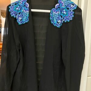 Joan Rivers Black Blazer with Blue and Purple Embroidery